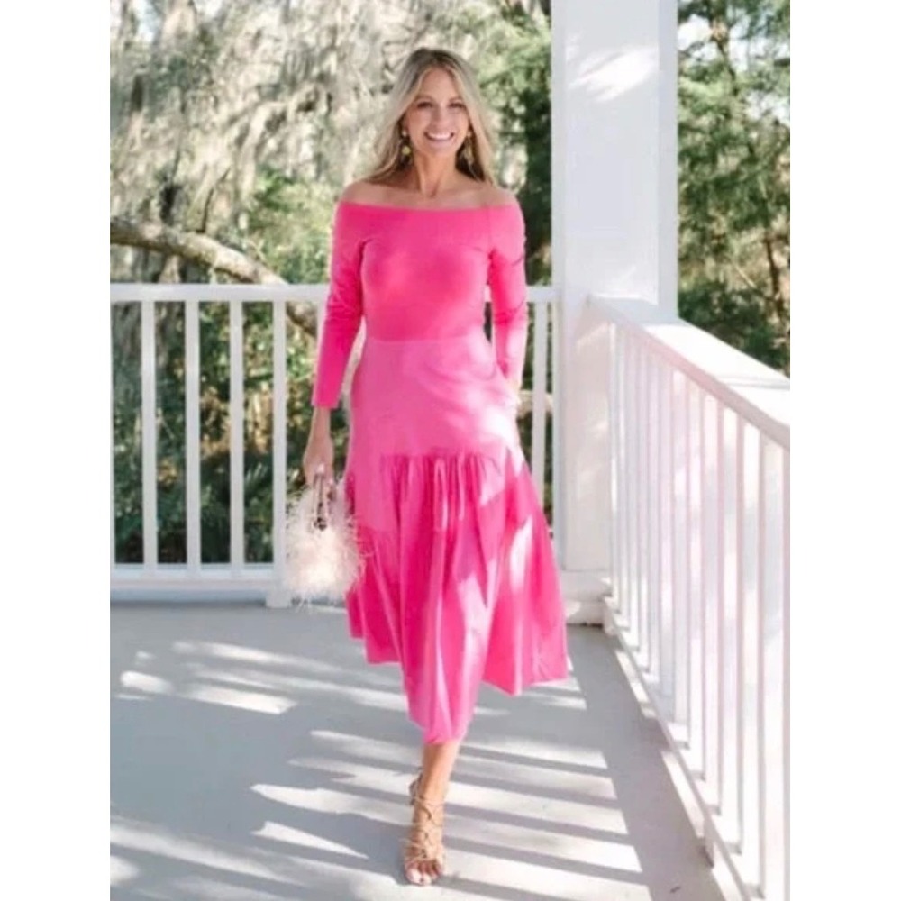 Tuckernuck Marissa Pink Off the Shoulder Tiered Midi Dress XS
